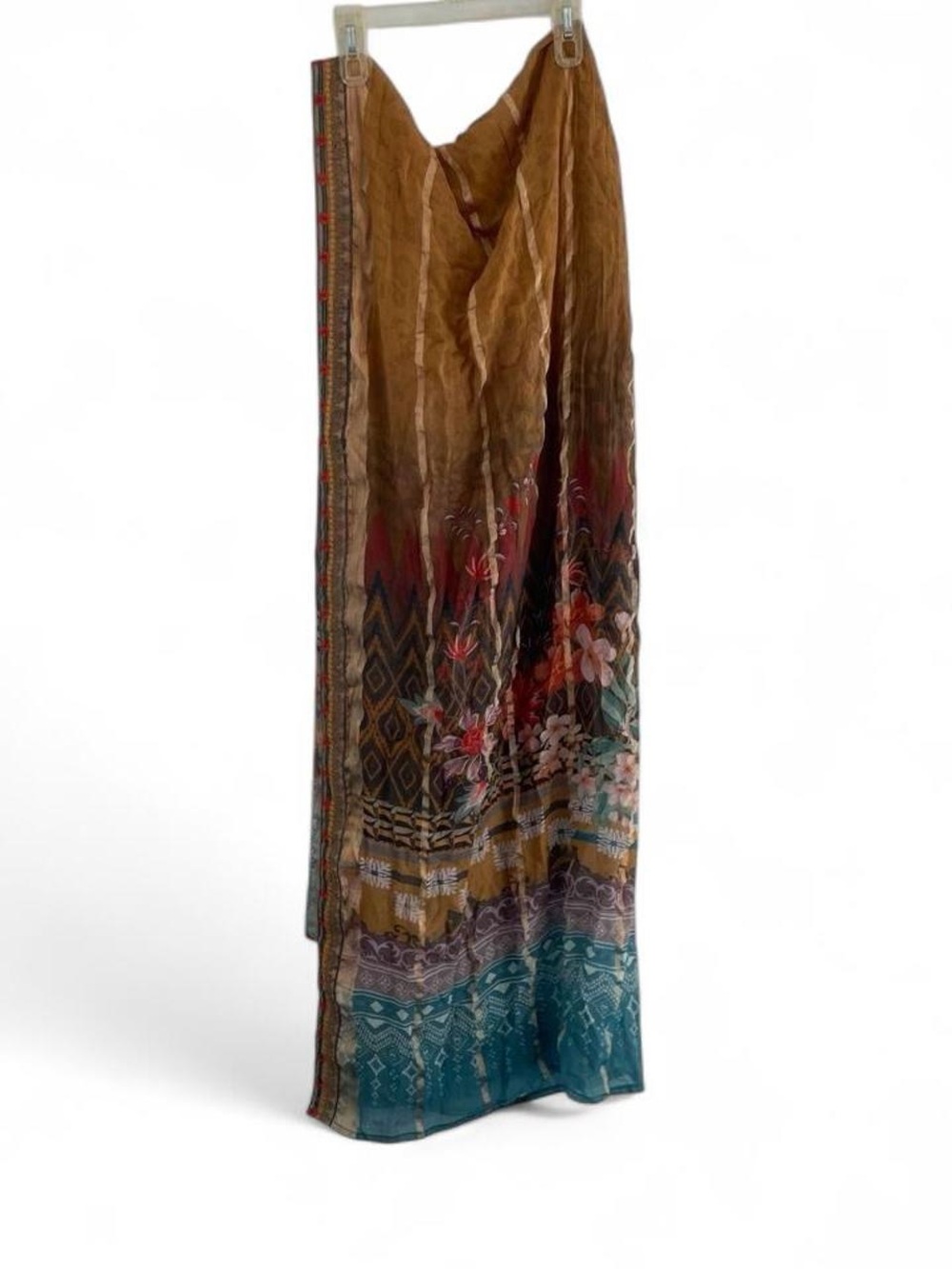 Multicolor Floral Wrap Scarf Sari Embroidered Sheer Fabric